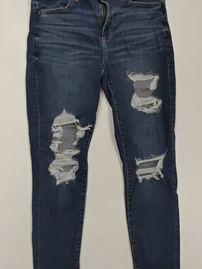American Eagle Outfitters 12 Next Level Stretch Dark Blue Ripped Skinny Jeans